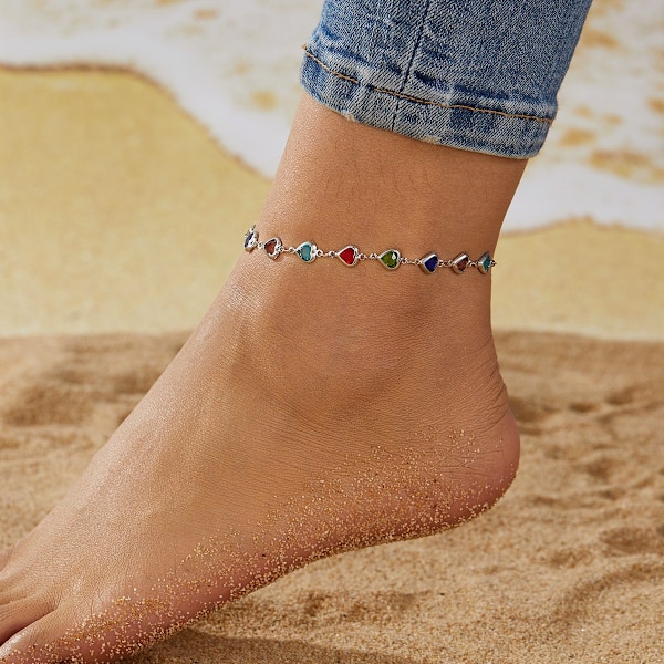 2 Silverfärgade Hjärtformade Anklets