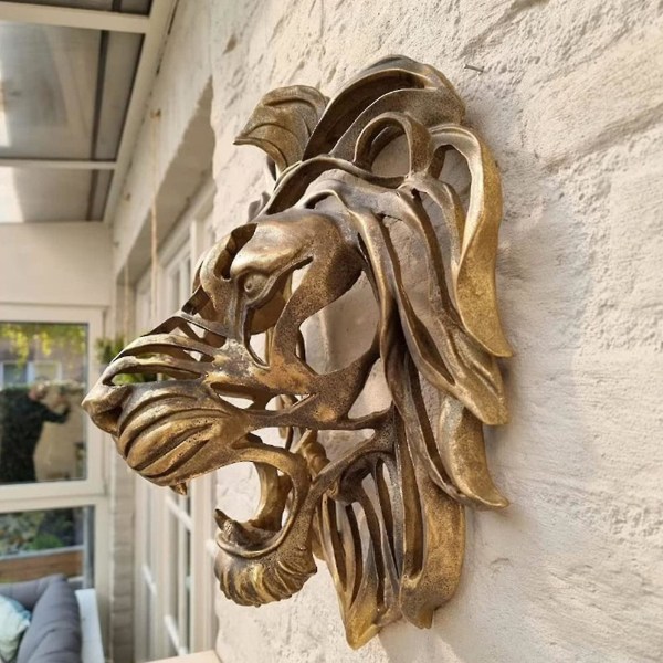 Lejonhuvud konst vägghängande, väggdekoration harts hantverk