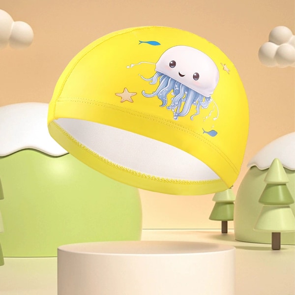 Barnes badehette vanntett PU-belegg tegneserie dyr søte gutter og jenter klemmer ikke hodet yellow jellyfish