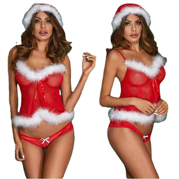 Jul Kvinnor Sexig Genomskinlig Lingerie Erotisk Kamisol Underkläder Set Nattkläder m