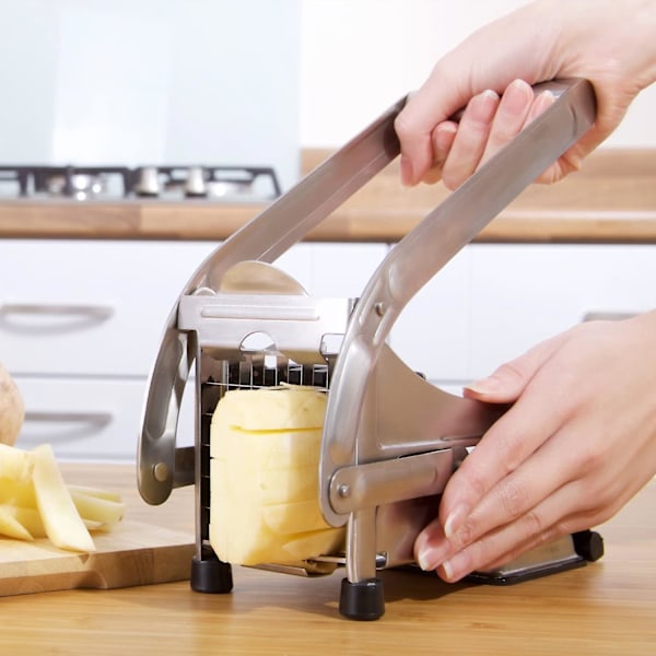 French Fries Cutter, Includes Two Sharp Stainless Steel Blades And A Secure Suction Base