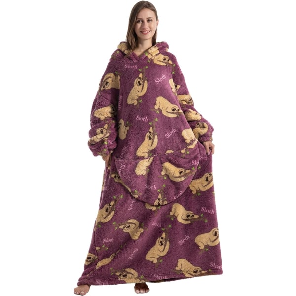 Oversized hoodiefilt för kvinnor Vuxna Oversized Wearable Hoo Sloth-extra Long
