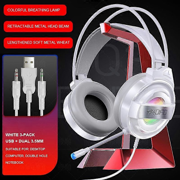 Stereo Gaming Headset For En PC 3.5mm LED Lys Ledning Over-Head Gamer Hodetelefon Med Mikrofon Volumkontroll Spill Øretelefon black single usb