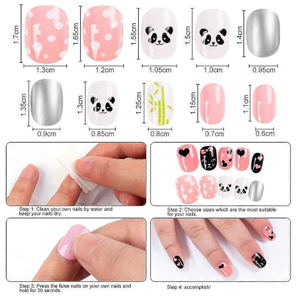 120 st Lilla Flickor Förlimmade Press-on Nagelspetsar, Glitter Cartoon Söt Mönsterdesign Falska Naglar för Barn/Barn Present Nagelkonst