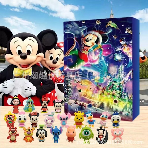 Julkalender med 24 Nedräkning Disney Söt Mickey Ornament Mickey Mouse Figur Blind Box Dock Ornament disney g model+ airplane box