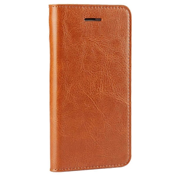 For iPhone SE (2020)/SE (2022)/8/7 4.7 tommer Oiled-edging Crazy Horse Ekte Lær Festes Hard PC Inner Case Lommebok Stativ Klaff Telefondeksel - Svart brown