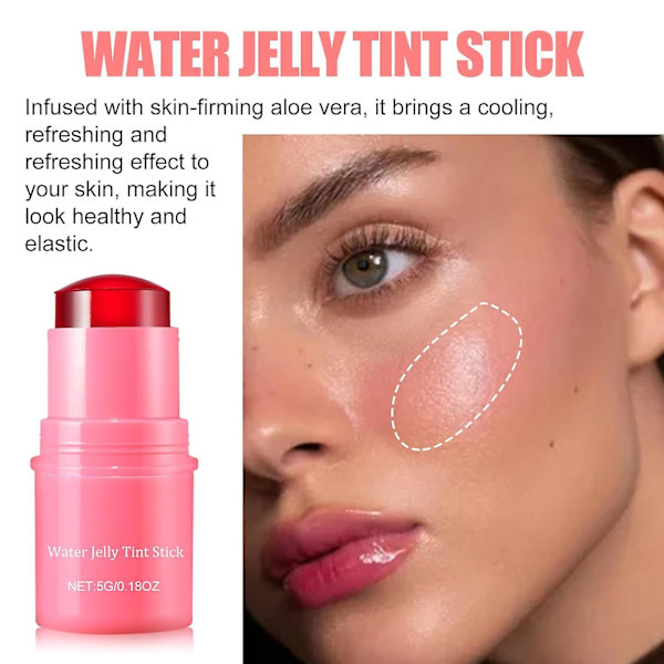 Cooling Water Jelly Tint Stick, 2 i 1 Sheer Lip & Cheek Stain, Milk Makeup Jelly Lip Tint Blush - Byggelig Vandfarve Finish 4 colors