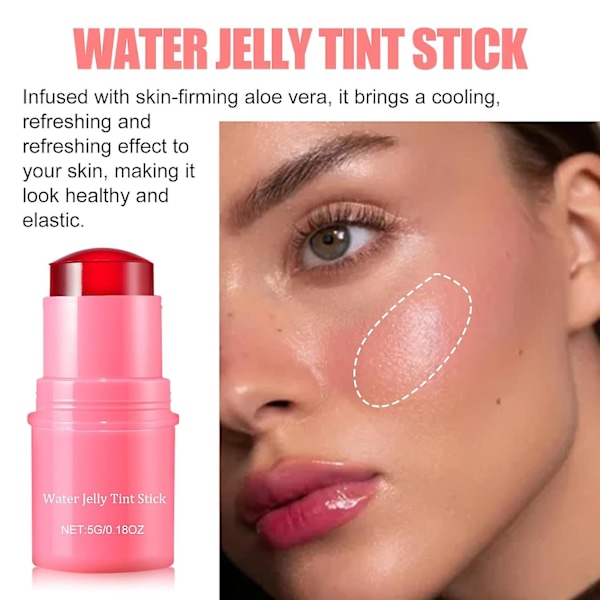 Kylande Vattengelé-Tintstick, 2-i-1 Transparent Läpp- & Kindfärg, Milk Makeup Jelly Lip Tint Blush - Uppbyggbar Vattenfärgsfinish 4 colors