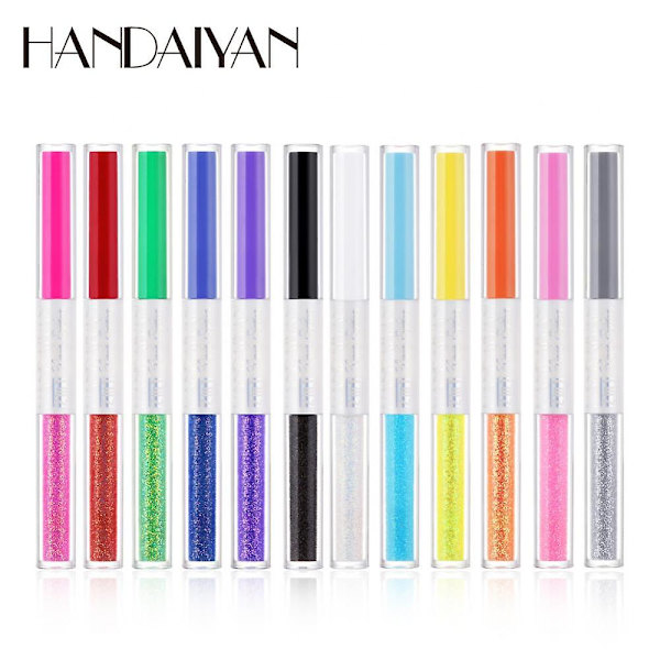 Handaiyan 12 värivaihtoehtoa kaksipäinen eyeliner-kynä kaksoiskäyttöinen kestävä vedenpitävä valkoinen keltainen