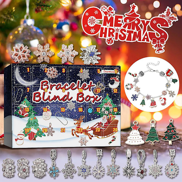 24 Days Christmas Countdown Advent Calendars Diy Charm Bracelet Pendant Kit Kids Xmas Gift