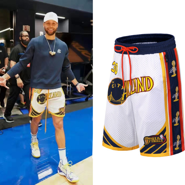 NBA Warriors Curry Full Broderade Basket Cropped Byxor blue XXXL