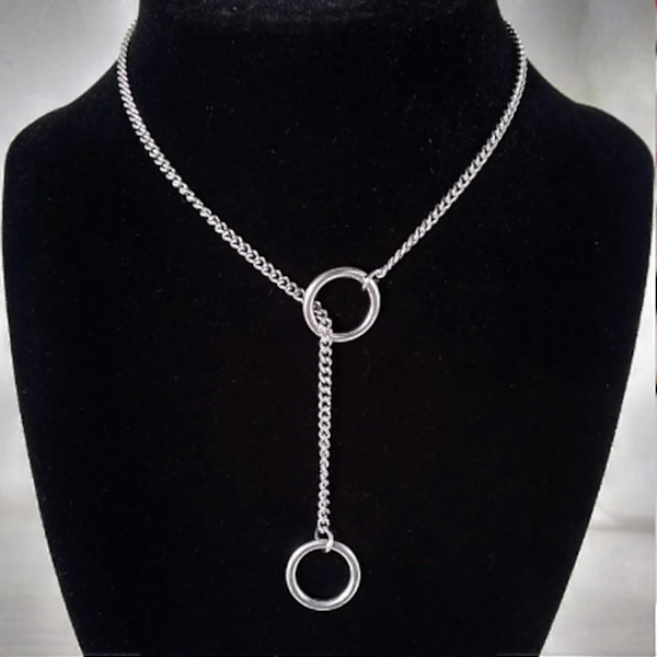 Hjerte O-ring Slip Chain Halskæde til Kvinder Rustfrit Stål Cuban Chain Hjerte Halskæde Punk Rock Krage Halskæde Håndlavet Justerbar Lariat Y Halskæde silver ring