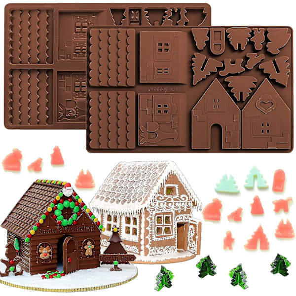 Jule-Peberkagehus Bagebakke, Silikonforme Til Desserter, Chokolade, Slik, Cookies (2 Stykker)