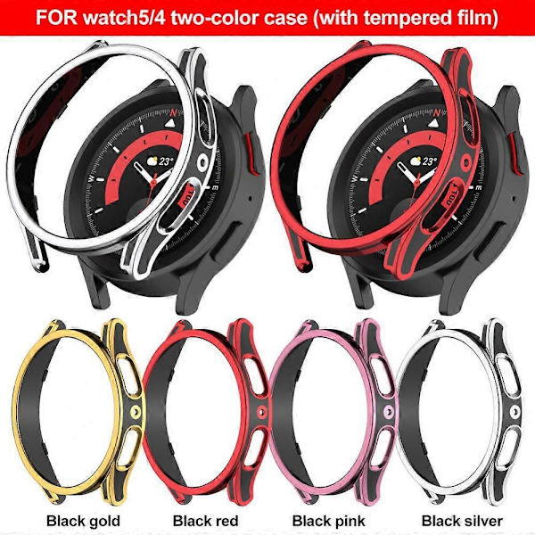 Glas+Etui til Samsung Galaxy Watch 5/5 Pro 40mm 44mm 45MM, PC Mat Cover All-Around Beskyttende black red