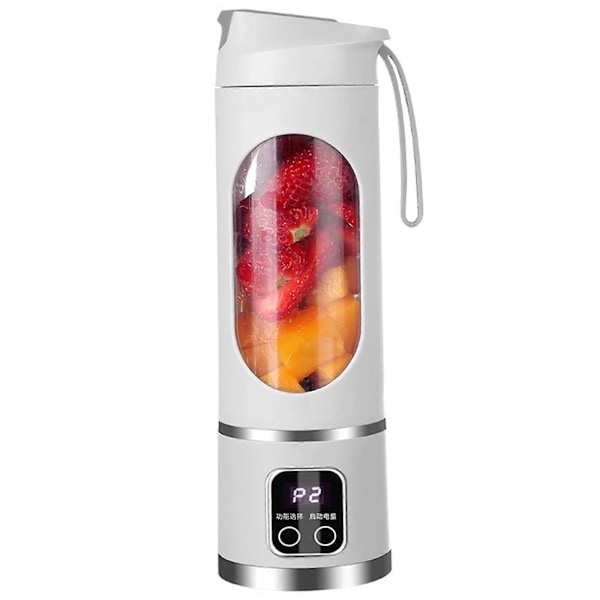 Bärbar Blender / Mixer / Smoothie Maker, 450 ml Mugg, Läckagesäker Lock, Trådlös & Laddningsbar, Krossar Is & Frukt white voltage7.4