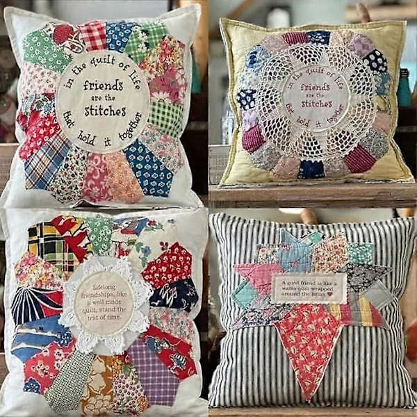 Vintage-tyylinen peitto ystävyystyyny, Ystävät ovat ompeleita tyyny Ystävyyslahjat b