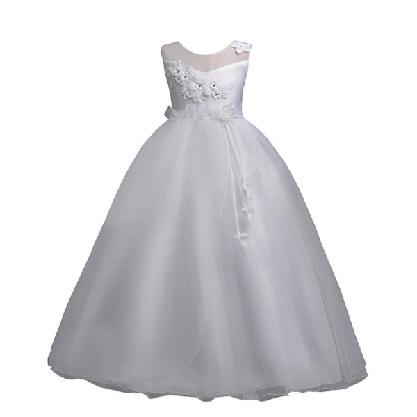 3D flower girl maxi klänning mesh ärmlös barn balklänning White 170