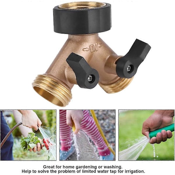 Messing 2-vejs Y-forbindelsesstykker med adapter Messing vandhaneforbindelse 3/4 form til havevanding