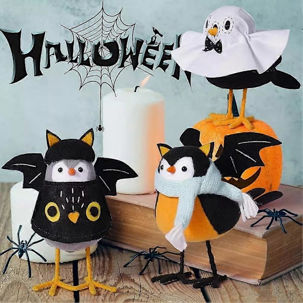 Halloween Dekorationer Fågelfigur Featherly Friends Fågelstaty - Handgjord. orange