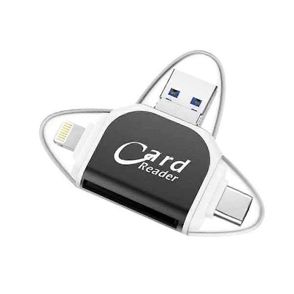 Multiport 4-i-1 Universal Kortläsare, Minneskortsläsare Multiport Adapter black