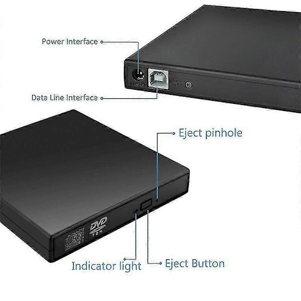 USB Ekstern CD VCD DVD Afspiller Optisk Drev Skriver til PC Desktop Computer white