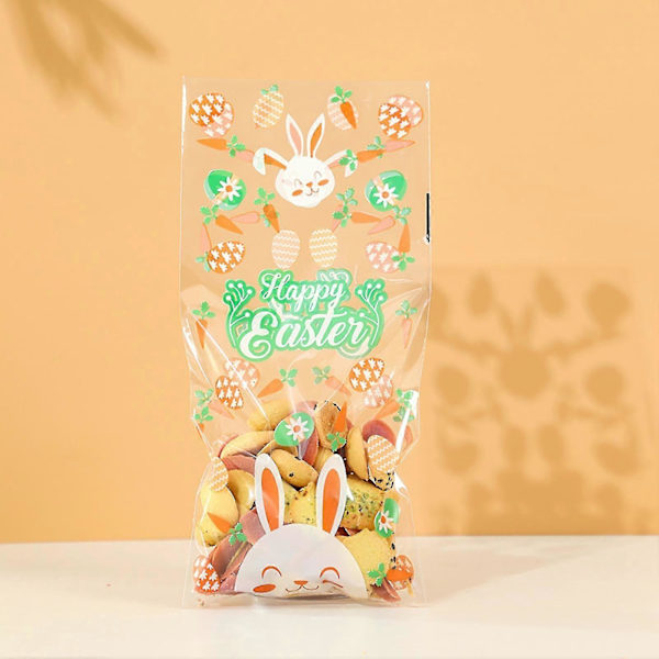 50 st Förpackningspåsar Transparent Tecknad Kanin Ägg Kyckling Stor Kapacitet Mångsidig Festlig Dekorativ Gör-det-själv Påskkex Present Snacks Påsar b