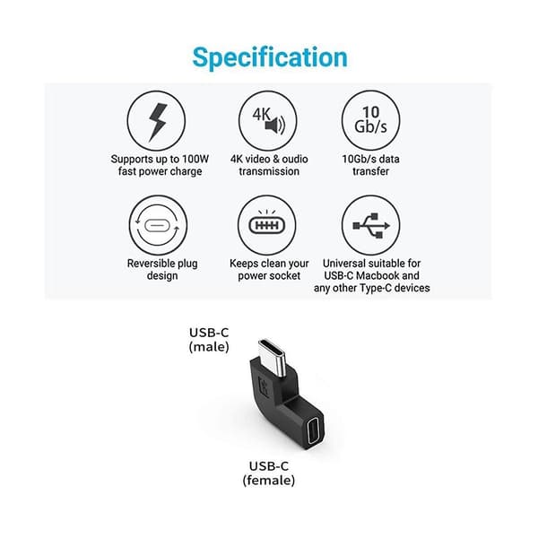 2-pack USB 3.1 Typ C Han- till Honkontakt, USB-C-adapter för Smartphone, Bärbar