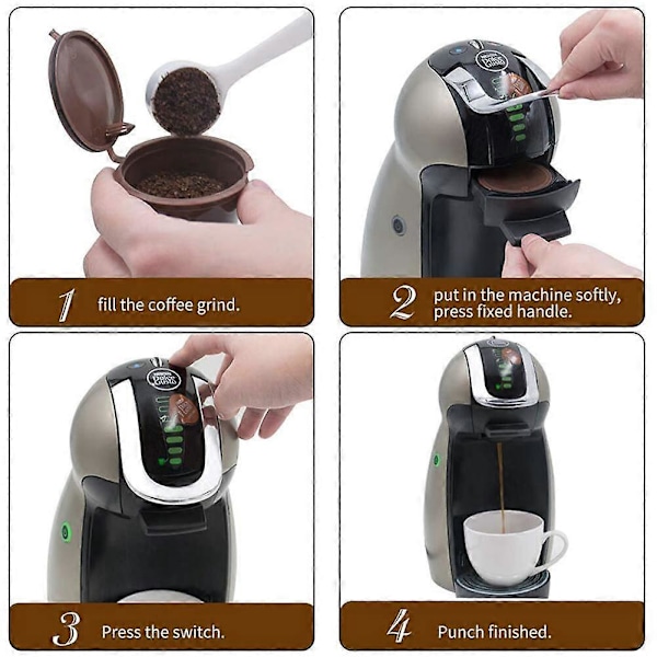 6 st återanvändbara kaffekapslar för Dolce Gusto kaffemaskin med sked och rengöringsborste