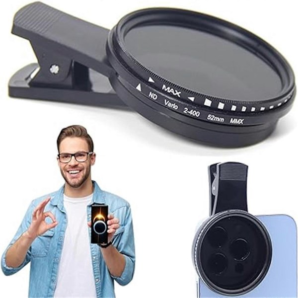 Solkameraobjektivfilter Solfilter för Smartphone Solkamerafilter för Universal Sol Smartphone-objektiv med Clip Förbättrande Filter