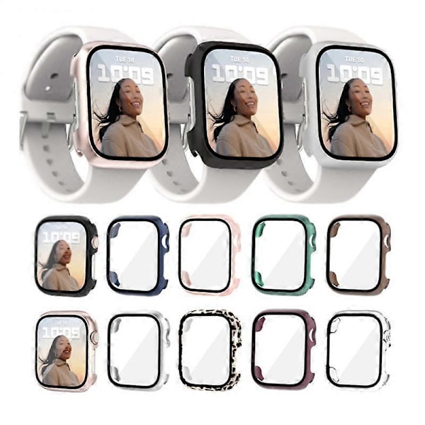 Glass+Case Beskyttelse for Apple Watch Case Serie 8/7 41mm 45mm Bumper For IWatch Se654 321 leopard print