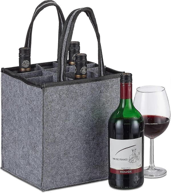 Flaskepose til 9 Flasker Bærer til Vin, Øl, (45x24x24 Cm, Grå)