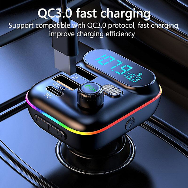 C29 Bil FM-transmitter Bluetooth 5.0 MP3-afspiller DC12V/24V Indgang Dobbelt USB 3.1A + PD 3.1A Hurtigopladning Billader