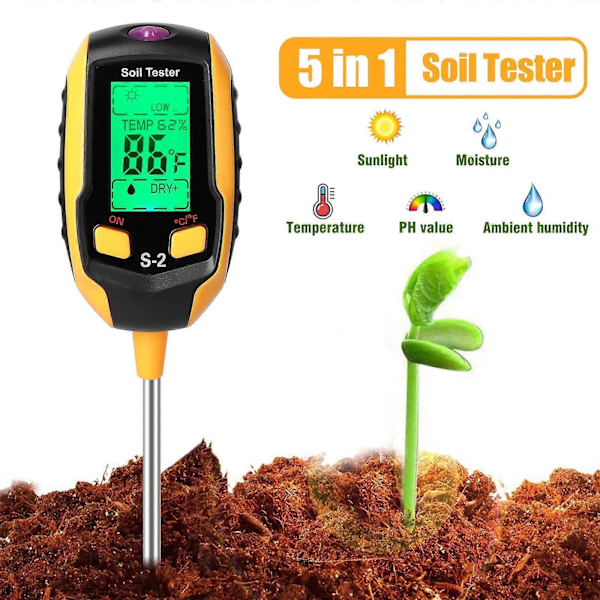 5 in 1 Soil Tester, Soil Moisture Meter, Plant Moisture Monitor, pH Meter, Humidity Temperature Sunlight Environment Hygrometer Tester, Gardening Lawn