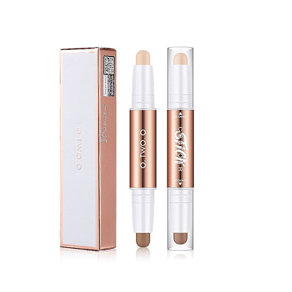 O.two.o 3D dobbelthodet sminke highlighter V-ansikt concealer konturering bronzere highlighters penn kosmetisk sminke konturstift beige cool brown