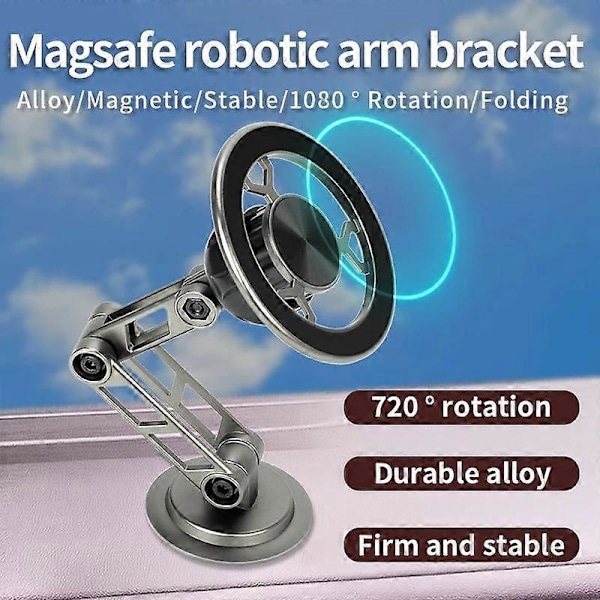 MagSafe Stærk Magnetisk Biltelefonholder Sikker 360 Rotation Foldbar Mobiltelefonholder GPS Navigation Beslag Montering til Instrumentbræt eller Forrude