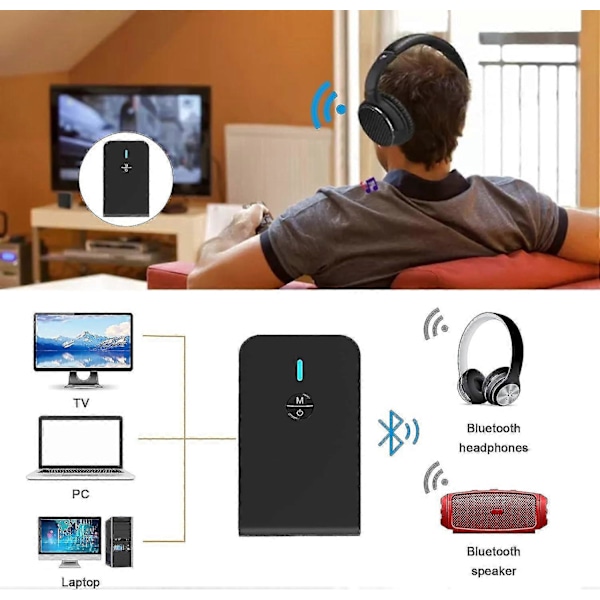 Bluetooth 5.0 Sender og Mottaker, 3-i-1 Trådløs Bluetooth-adapter, 3,5 mm Bluetooth Lydadapter (svart)