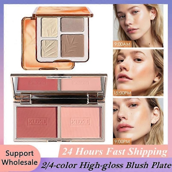 2/4-farvet Fairy Highlighter Blush Plate Mat Naturlig Presset Pulver Ansigt Rouge Blusher Højglans Konturering Næse/Øjenskygge b contour and brush