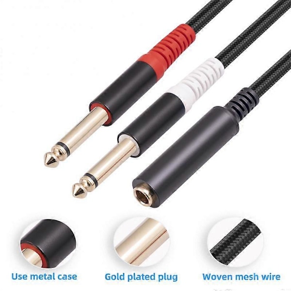 Gold-plated 6.35mm 1/4-inch Stereo TRS Female To 2 90 Degree Dual 6.35mm Mono TS Female Y Splitter