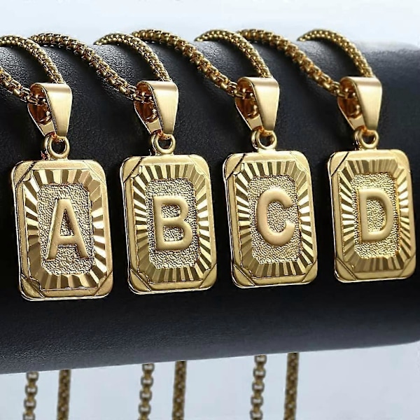 Halsband med initialbokstav A-Z i guldförgyllt rostfritt stål, boxkedja b