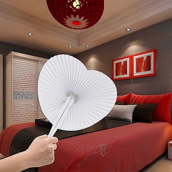 12 stk Hjerteformede Papirvifter Folding Fan Håndholdt Hjerte Vifter Papir Hvit Bryllupsvifte