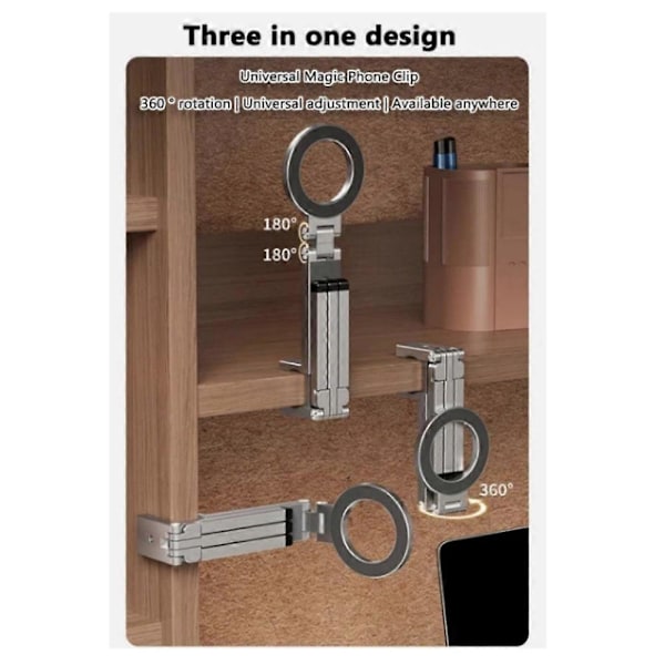 Magneettinen puhelinteline jalustalla iPhonelle, alumiininen magneettinen taskukokoinen puhelinjalusta silver