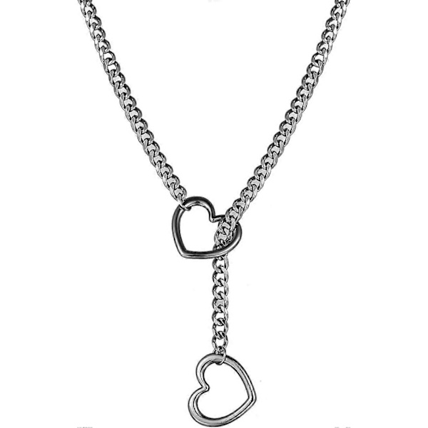 Hjerte O-ring Slip Chain Halskæde til Kvinder Rustfrit Stål Cuban Chain Hjerte Halskæde Punk Rock Krave Halskæde Håndlavet Justerbar Lariat Y Halskæde black