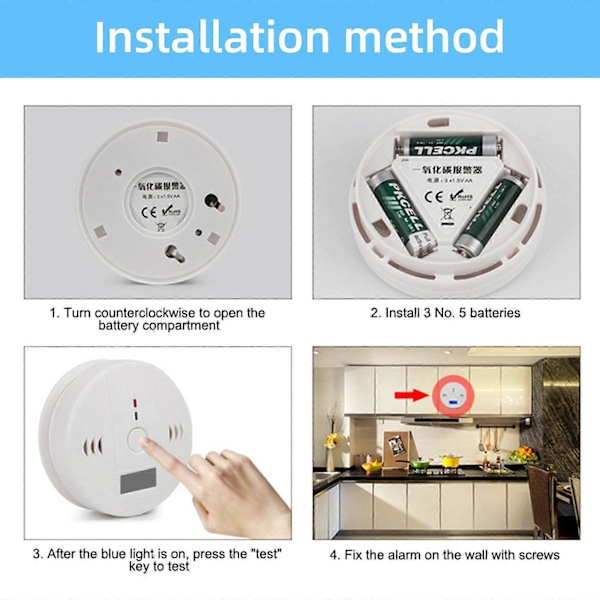 Digital Kulmonoxid (CO) Detektor Advarselsalarm Sensor Batteridrevet