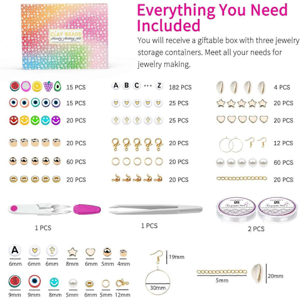12 000 st Lerlera för Armband, 48 Färger 3 Ask, Smyckestillverkningssats Polymeravståndspärlor Preppy Heishi Pärlor och Elastiska Snören, Hantverkspresent fo