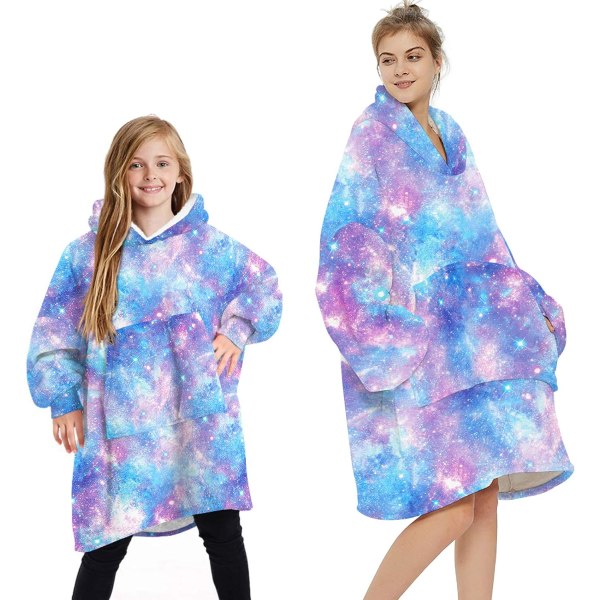 Oversized Blanket Hoodie Fluffy Fleece Hoodie Filt för kvinnor One Size Galaxy - Blue