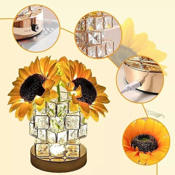 Solsikke Blomsterlampe, 3 Farge-demping Lite Nattelys, USB Oppladbar plug in models