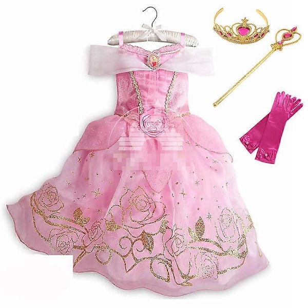 Jentekjole Sleeping Beauty Aurora med lange ermer, off shoulder, blonde, kappe, nydelig julegave, fancy prinsessefestantrekk aurora dress set a 2 3t  100