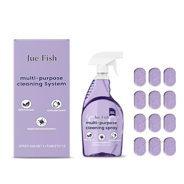 Jue Fish Multi-Purpose Cleaner - Rengør nemt køkkenkomfurer, køkkenredskaber, fedt og pletter - Multi-Purpose Cleaner 120ml + effervescent tablets*12