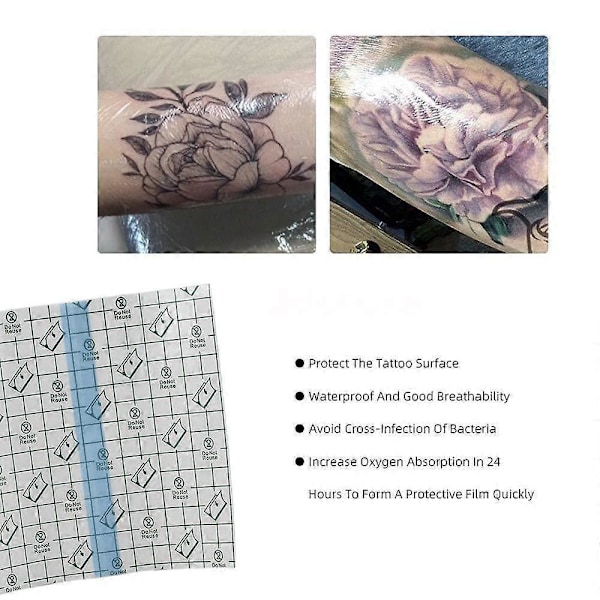 2 Ruller Tattoo Efterpleje Bandage Wrap Hygiejnisk Klæbende Klar Lim til Tattoo Hud Healing (4in x 11yd (10cm x 10m))