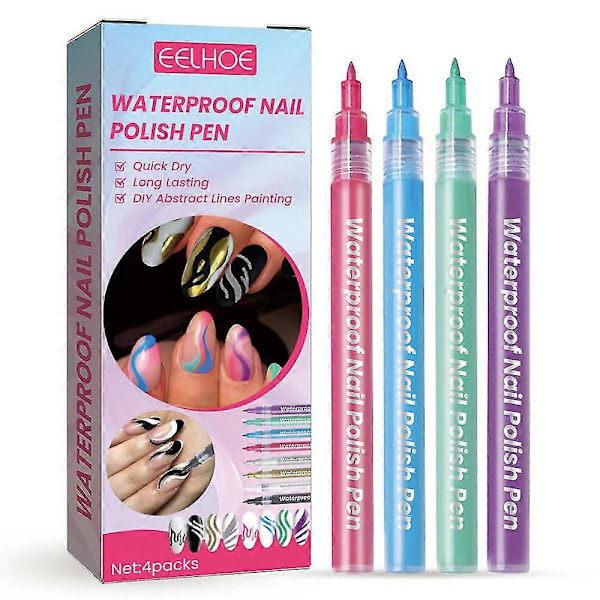 4pcs/set Waterproof Nail Art Painted Pen Drawing Nail Point Graffiti Dotting Pen Hook Line Diy Nail Art Nail Polish Pen